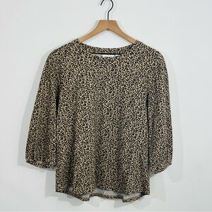 Chico's Zenergy Animal Jacquard Pull Sleeve Camel Black Top New With Tags Sz XL